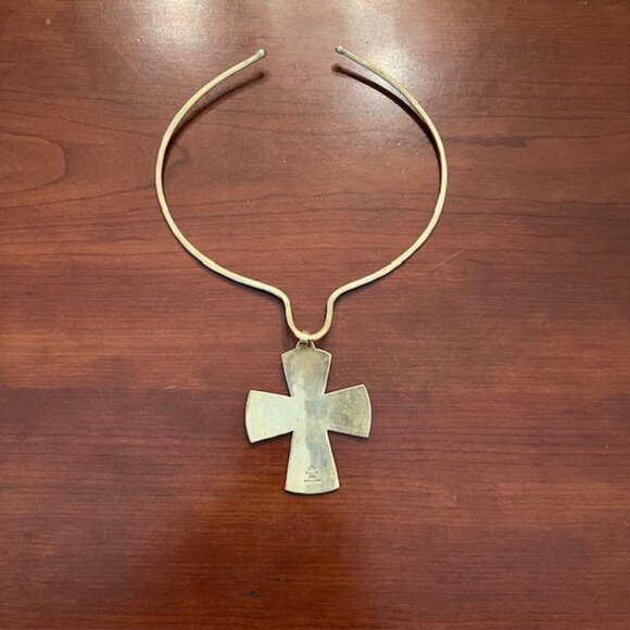 Vintage Rare Jeep Collins Sterling and Brass Cross Pendant and Choker - Picture 4 of 8